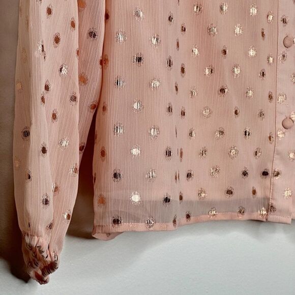 Lauren Conrad pink gold shiny button up blouse cottagecore 100% Polyester - Picture 4 of 5